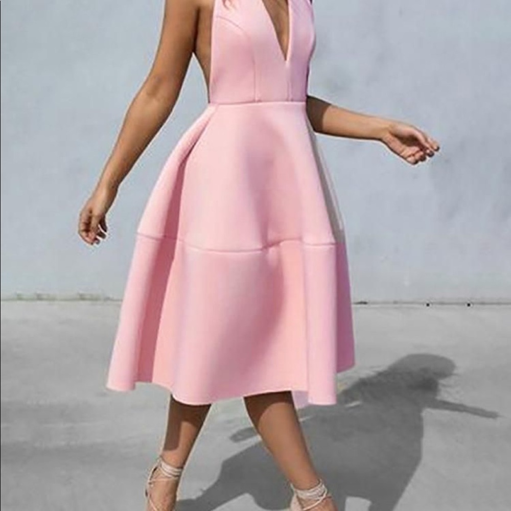 Peach halter open back dress